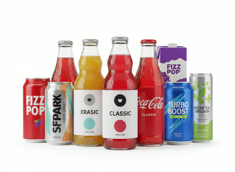 Assorted soft drinks, juices and bottled beverages
