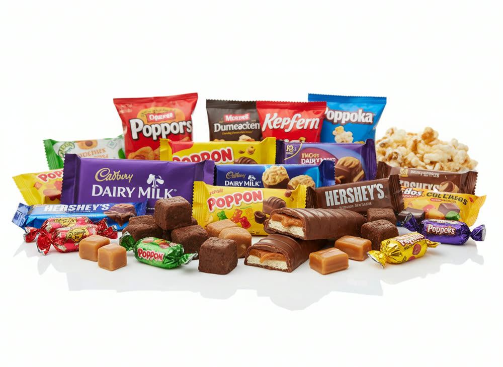 Chocolate bars, sweets and packaged snack foods